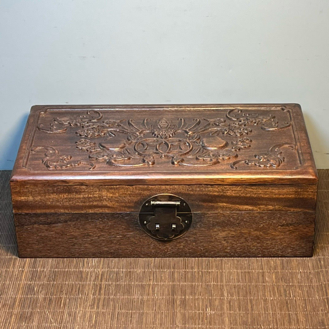 Chinese antique rosewood carved rectangular storage box, jewelry box