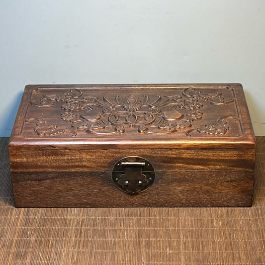 Chinese antique rosewood carved rectangular storage box, jewelry box