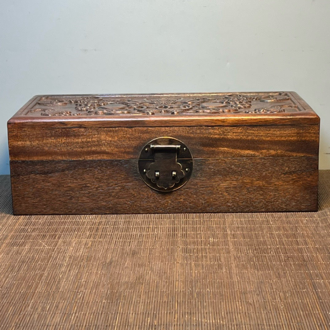 Chinese antique rosewood carved rectangular storage box, jewelry box