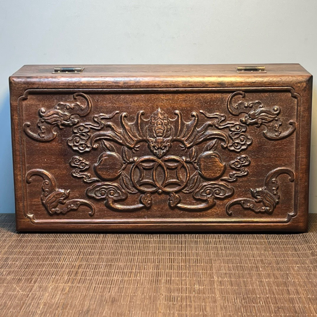 Chinese antique rosewood carved rectangular storage box, jewelry box
