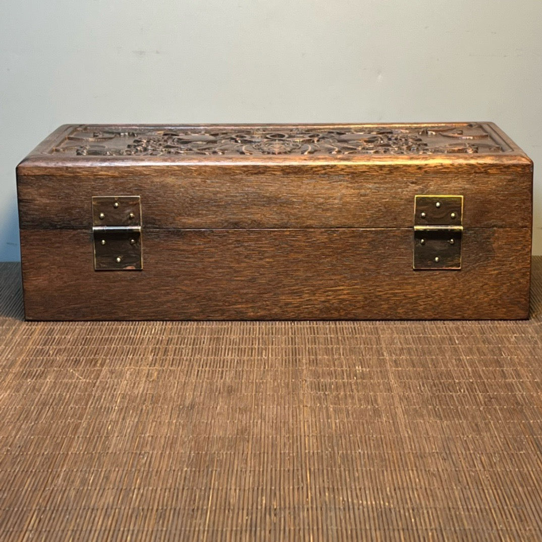 Chinese antique rosewood carved rectangular storage box, jewelry box