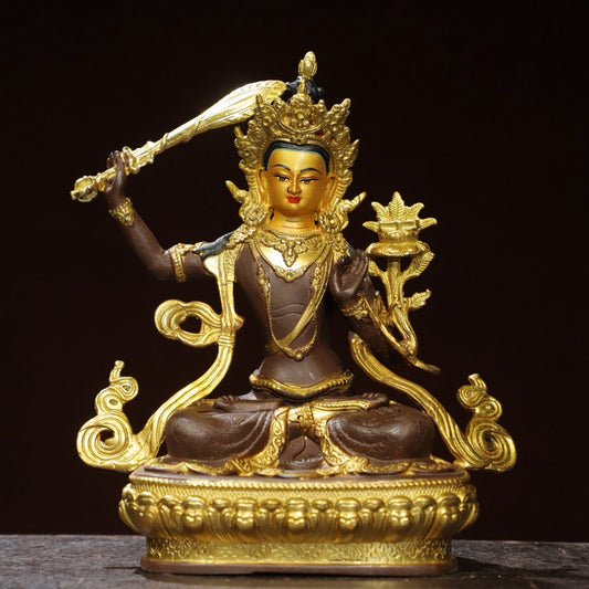 Bronze painted Buddha statue of Manjushri Bodhisattva