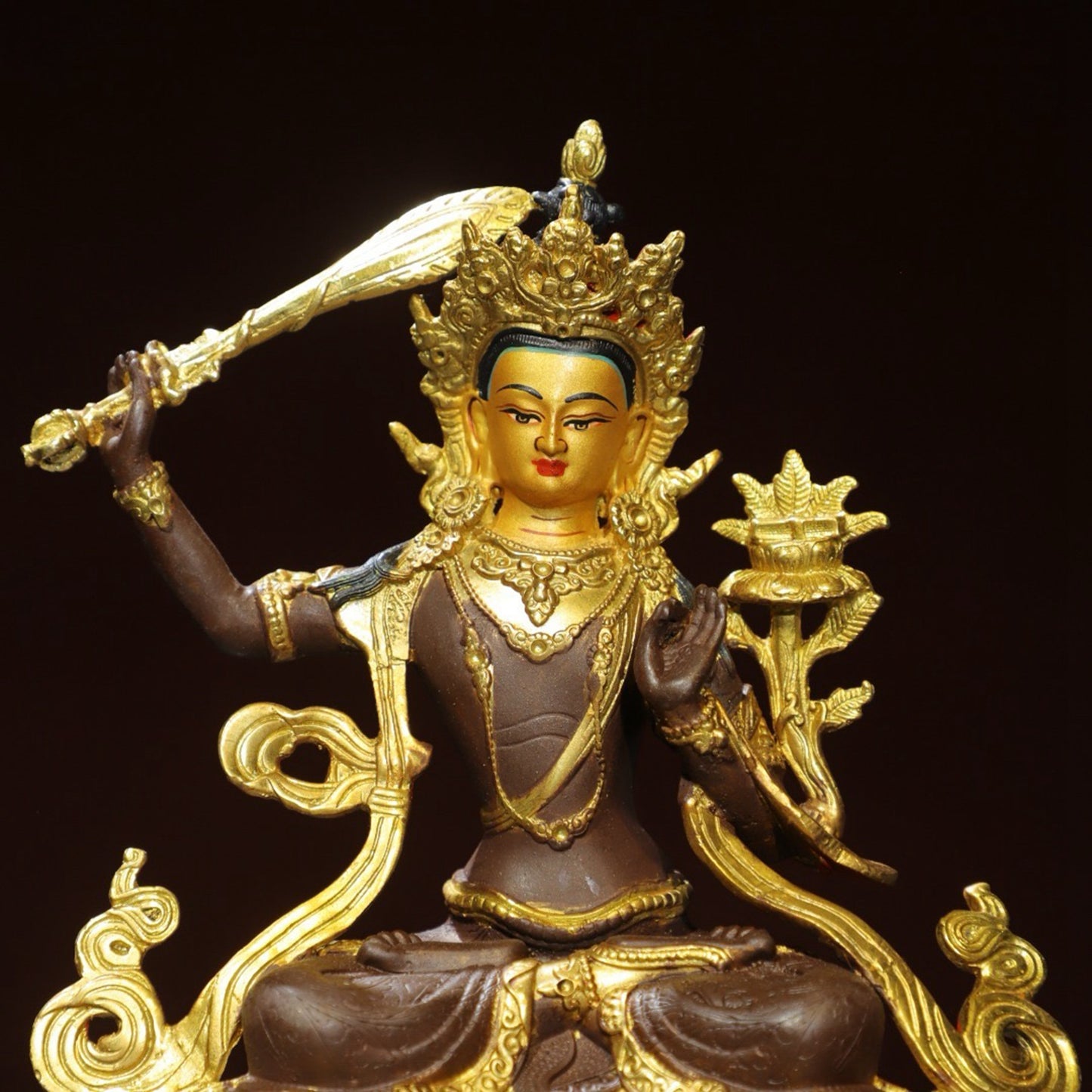 Bronze painted Buddha statue of Manjushri Bodhisattva