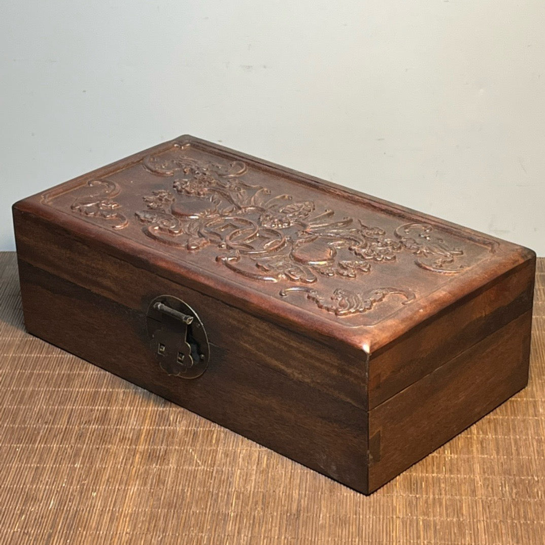Chinese antique rosewood carved rectangular storage box, jewelry box