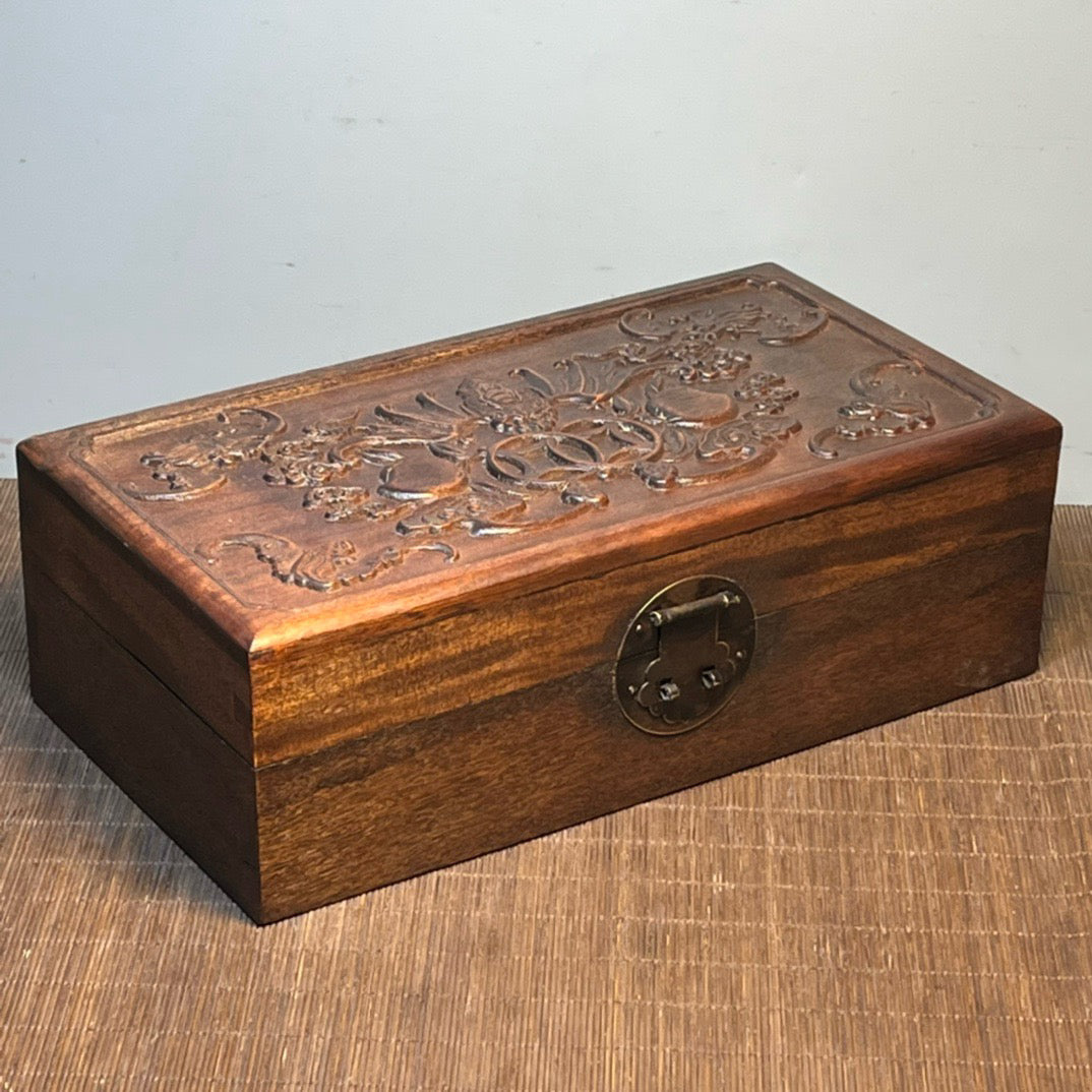 Chinese antique rosewood carved rectangular storage box, jewelry box