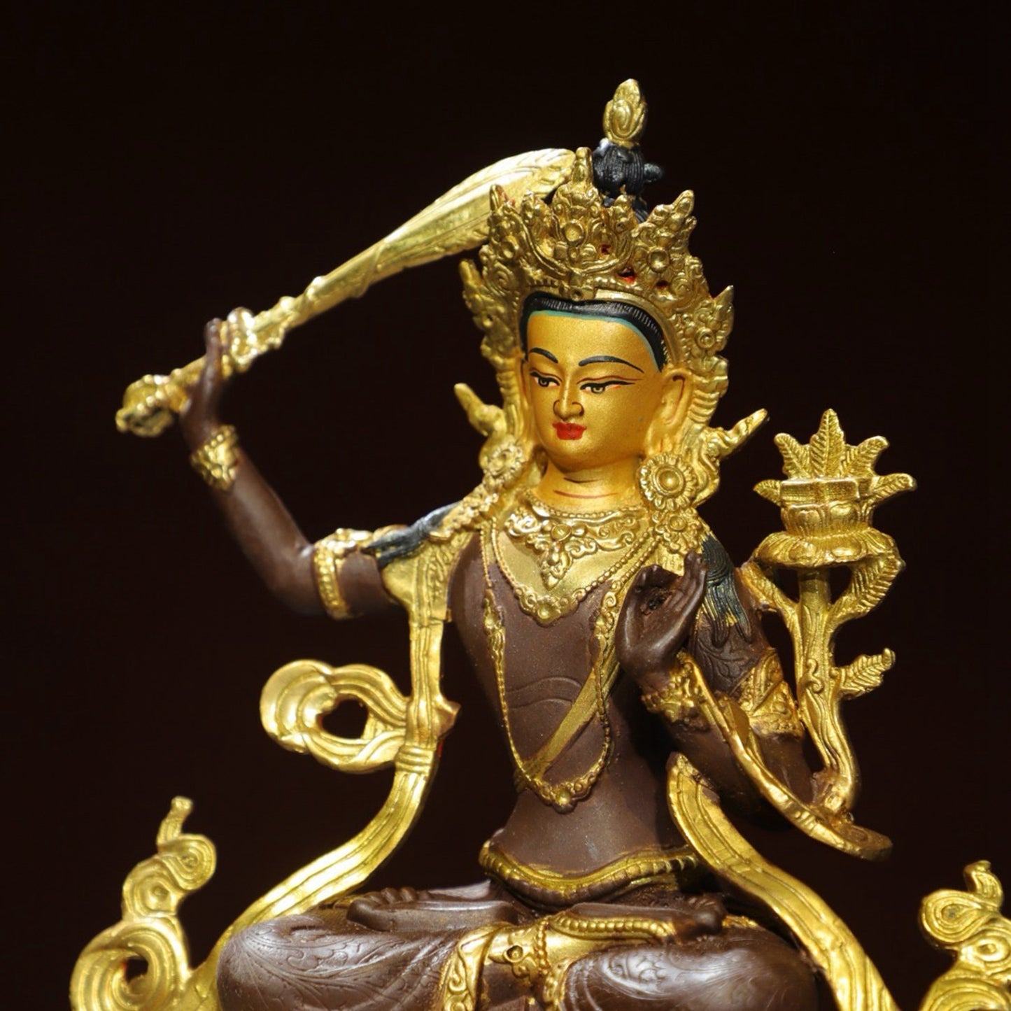 Bronze painted Buddha statue of Manjushri Bodhisattva