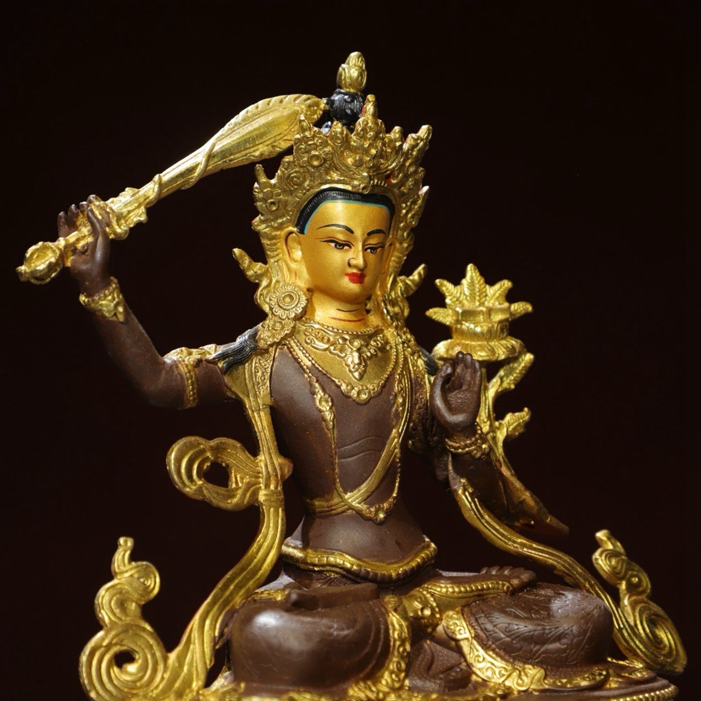 Bronze painted Buddha statue of Manjushri Bodhisattva