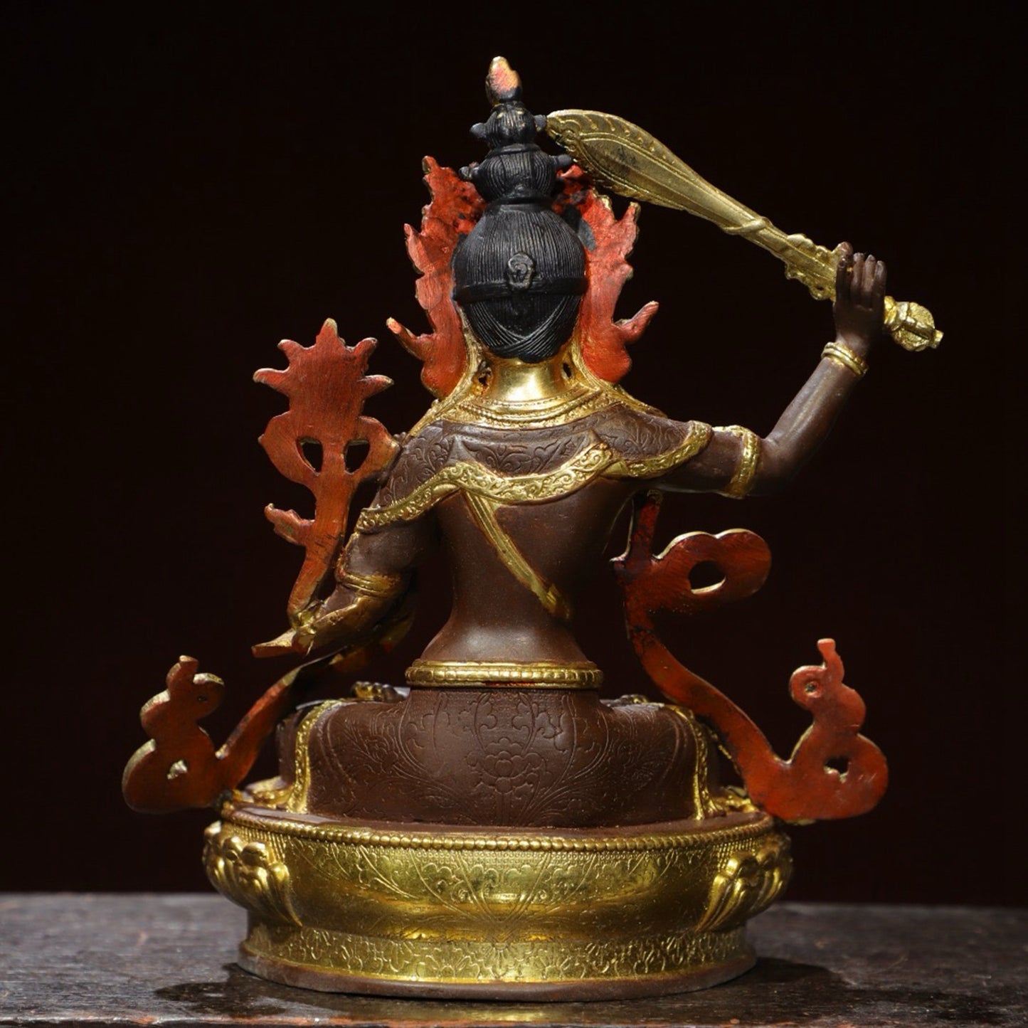 Bronze painted Buddha statue of Manjushri Bodhisattva