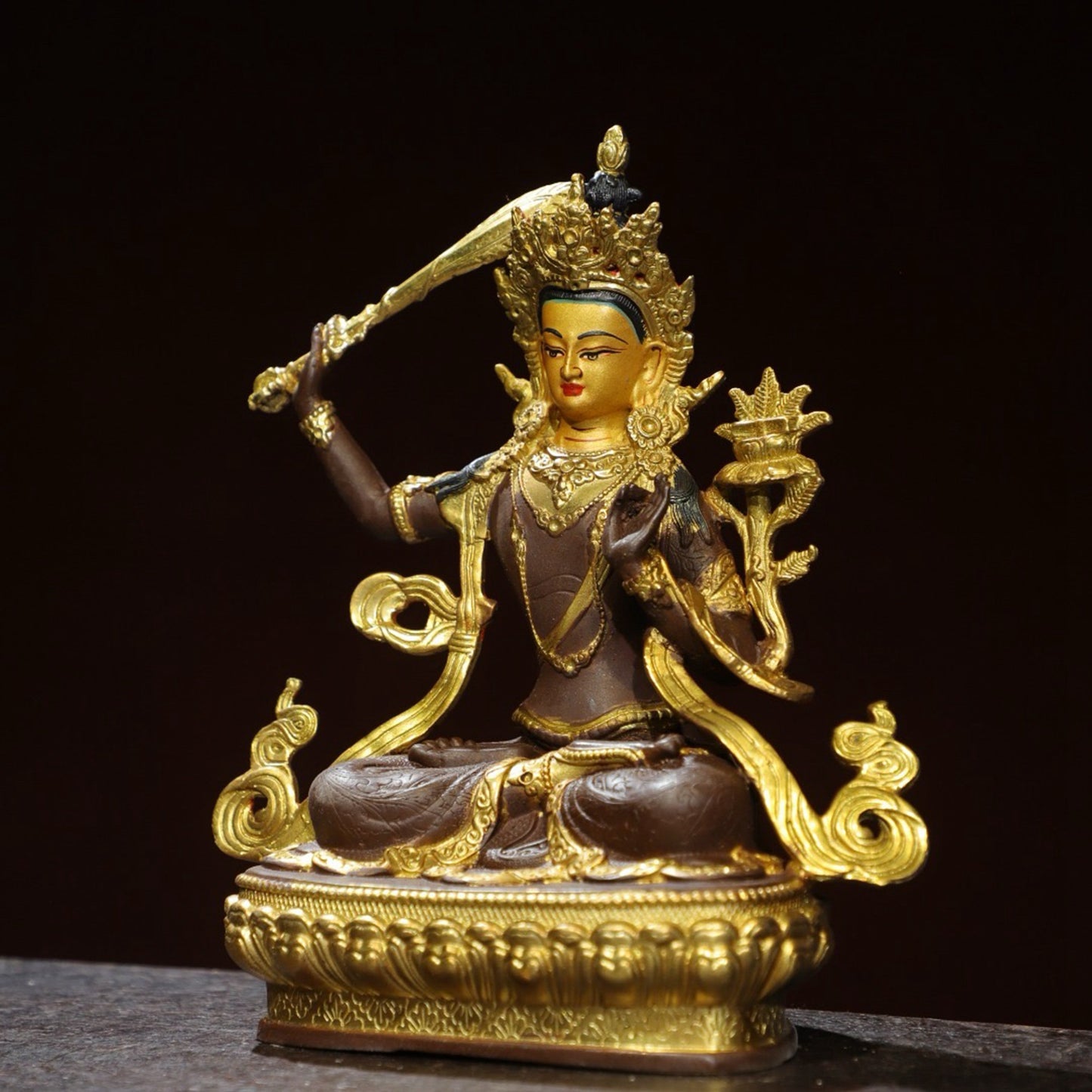 Bronze painted Buddha statue of Manjushri Bodhisattva