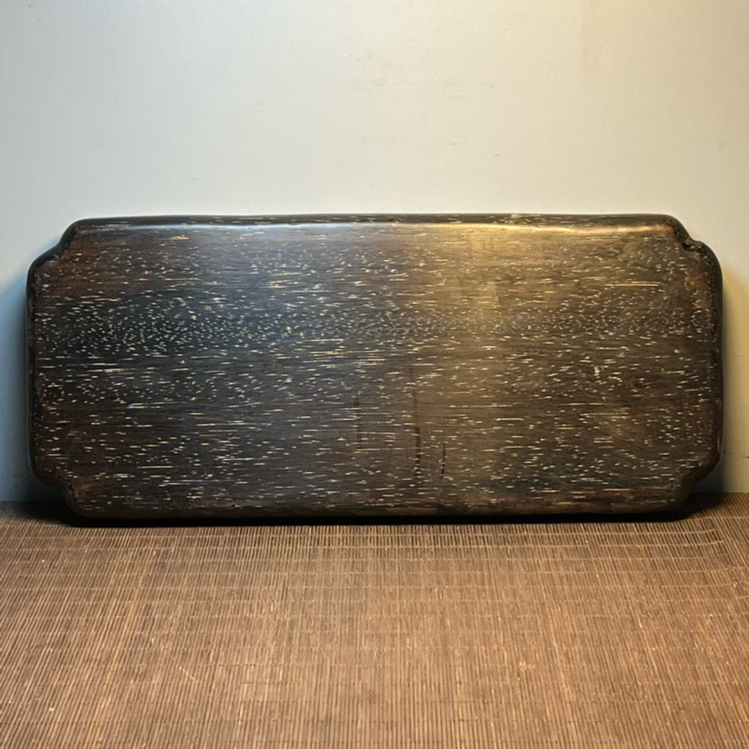 Chinese antique blood sandalwood inlaid with seashell carved tea plate ornaments