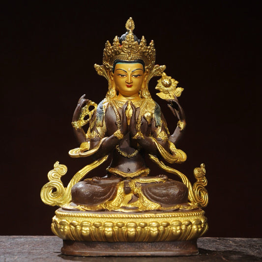 Bronze painted [Four armed Guanyin] Buddha statue