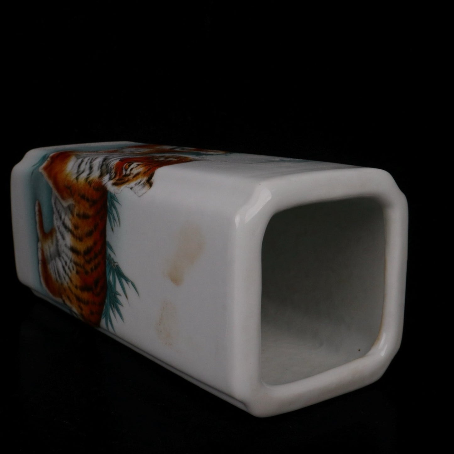 Pink Double Tiger Offering Auspicious Pattern Square Pen Holder