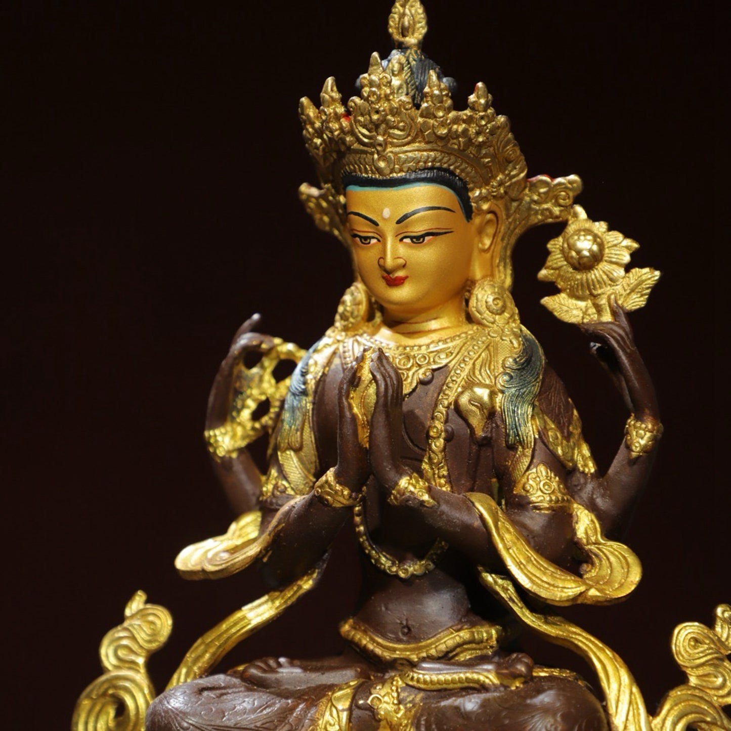Bronze painted [Four armed Guanyin] Buddha statue