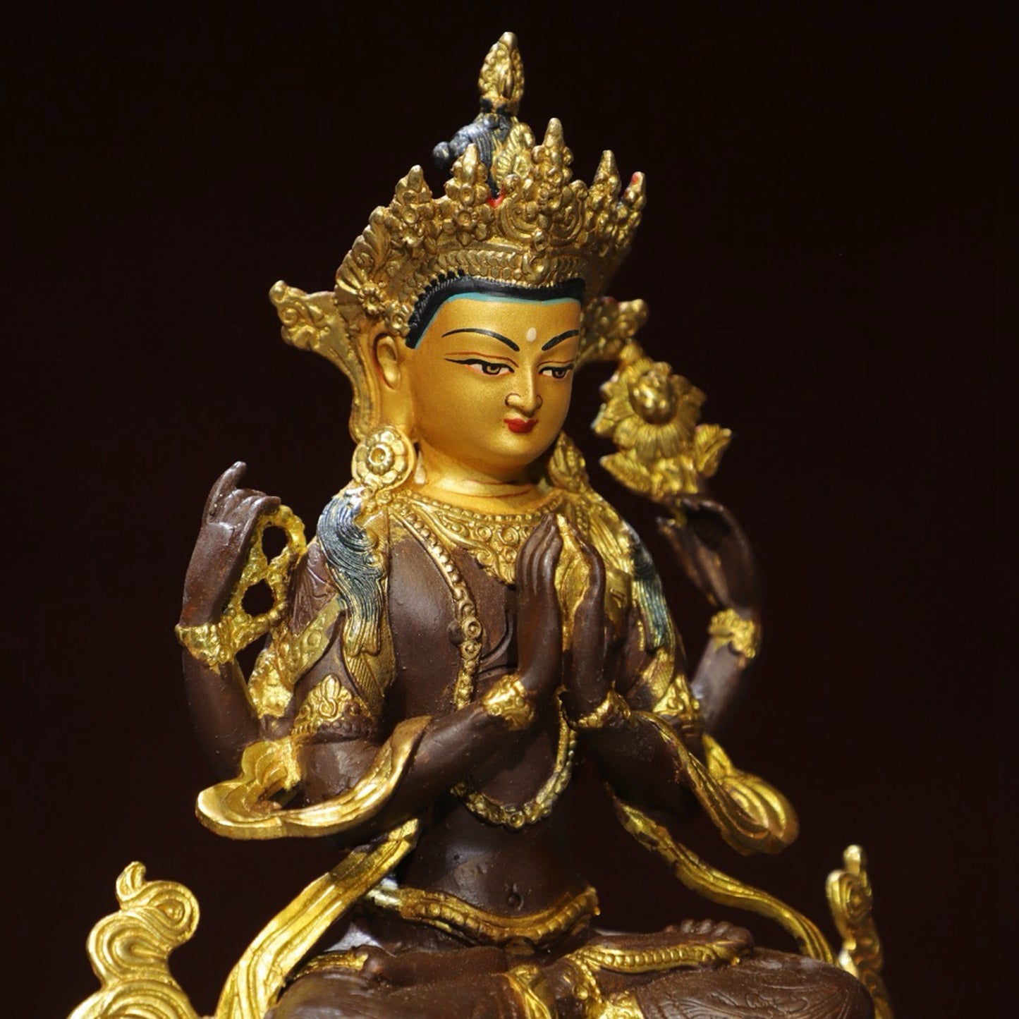 Bronze painted [Four armed Guanyin] Buddha statue