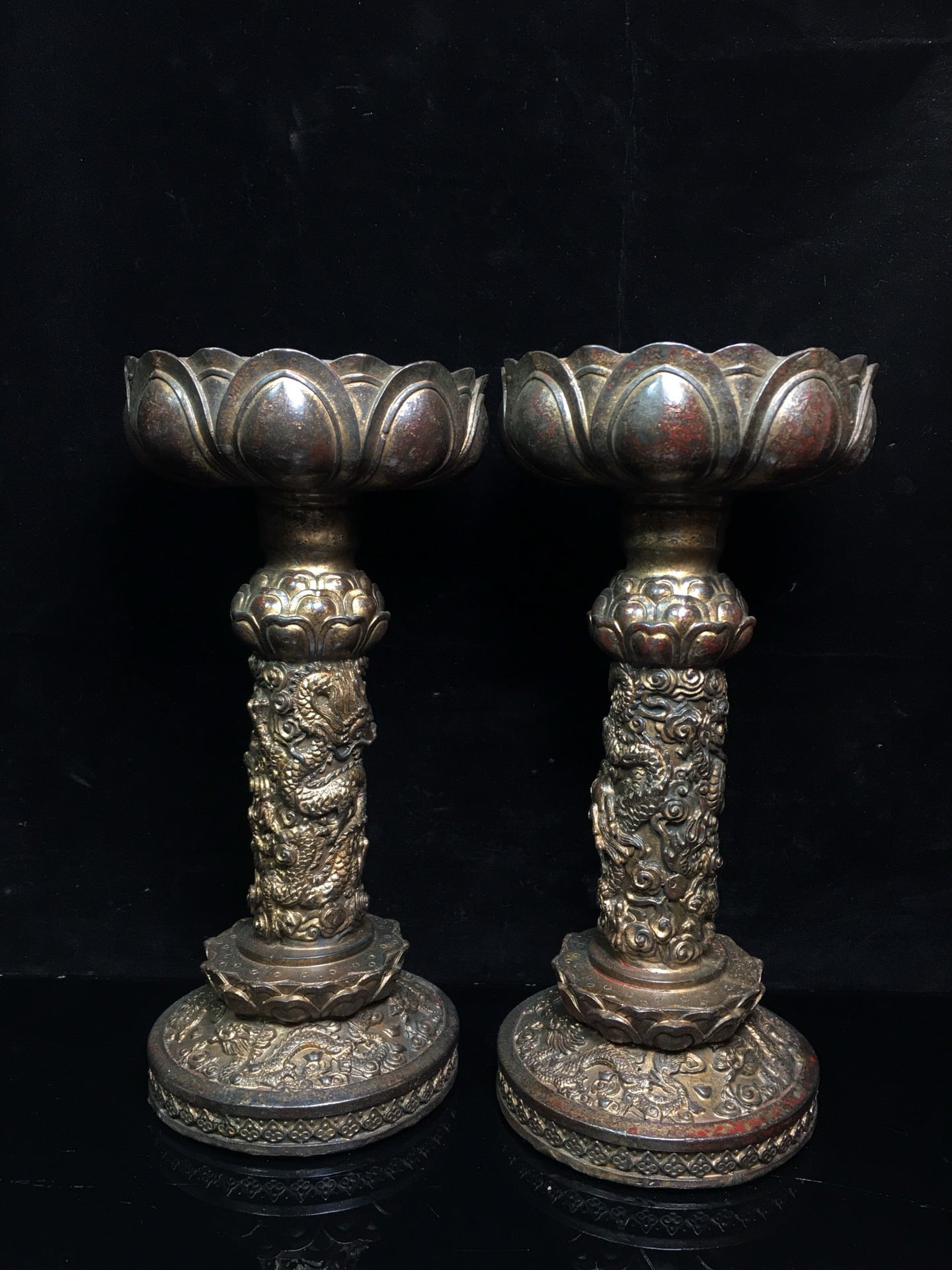 Chinese antique pure copper lotus oil lamp