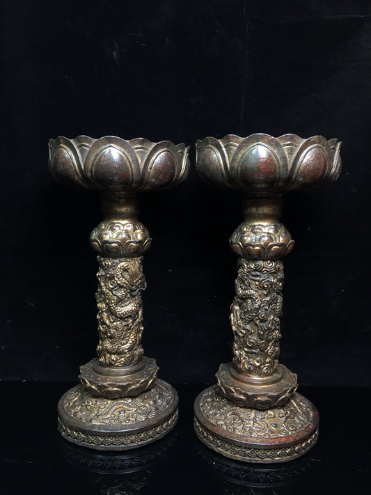 Chinese antique pure copper lotus oil lamp