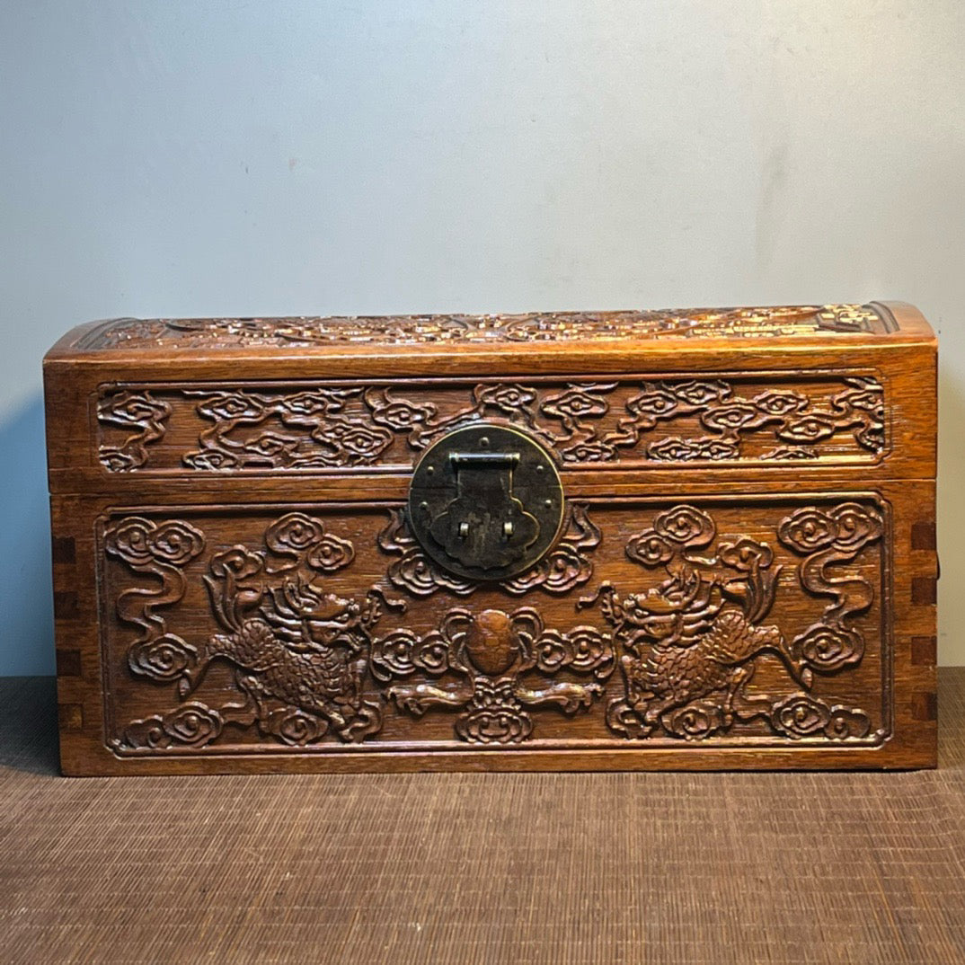 Chinese antique rosewood carved drum shaped storage box, jewelry box
