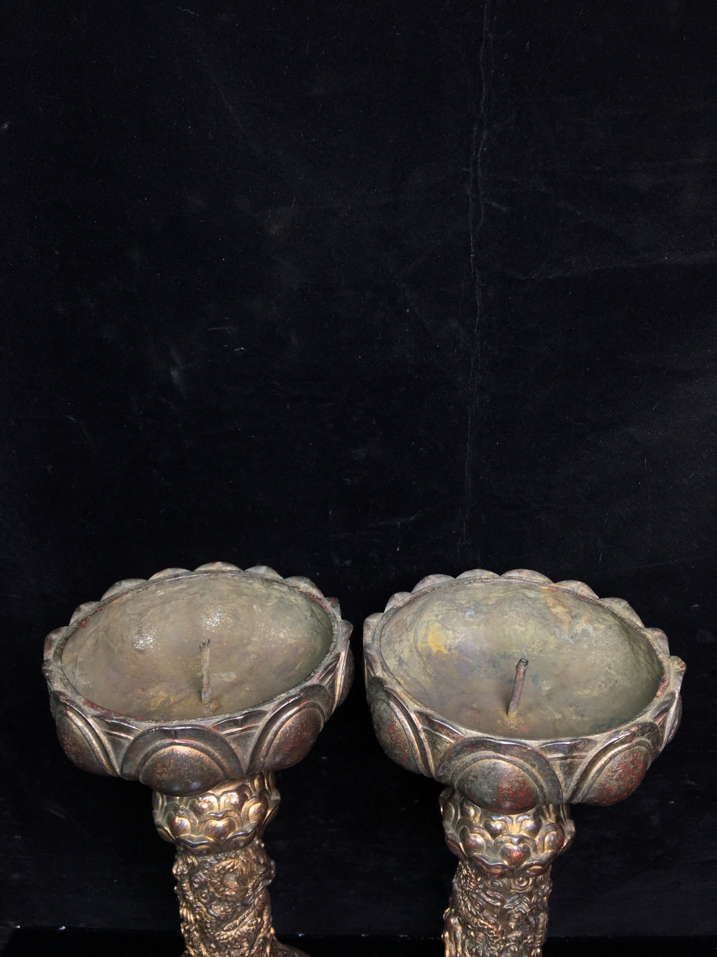Chinese antique pure copper lotus oil lamp