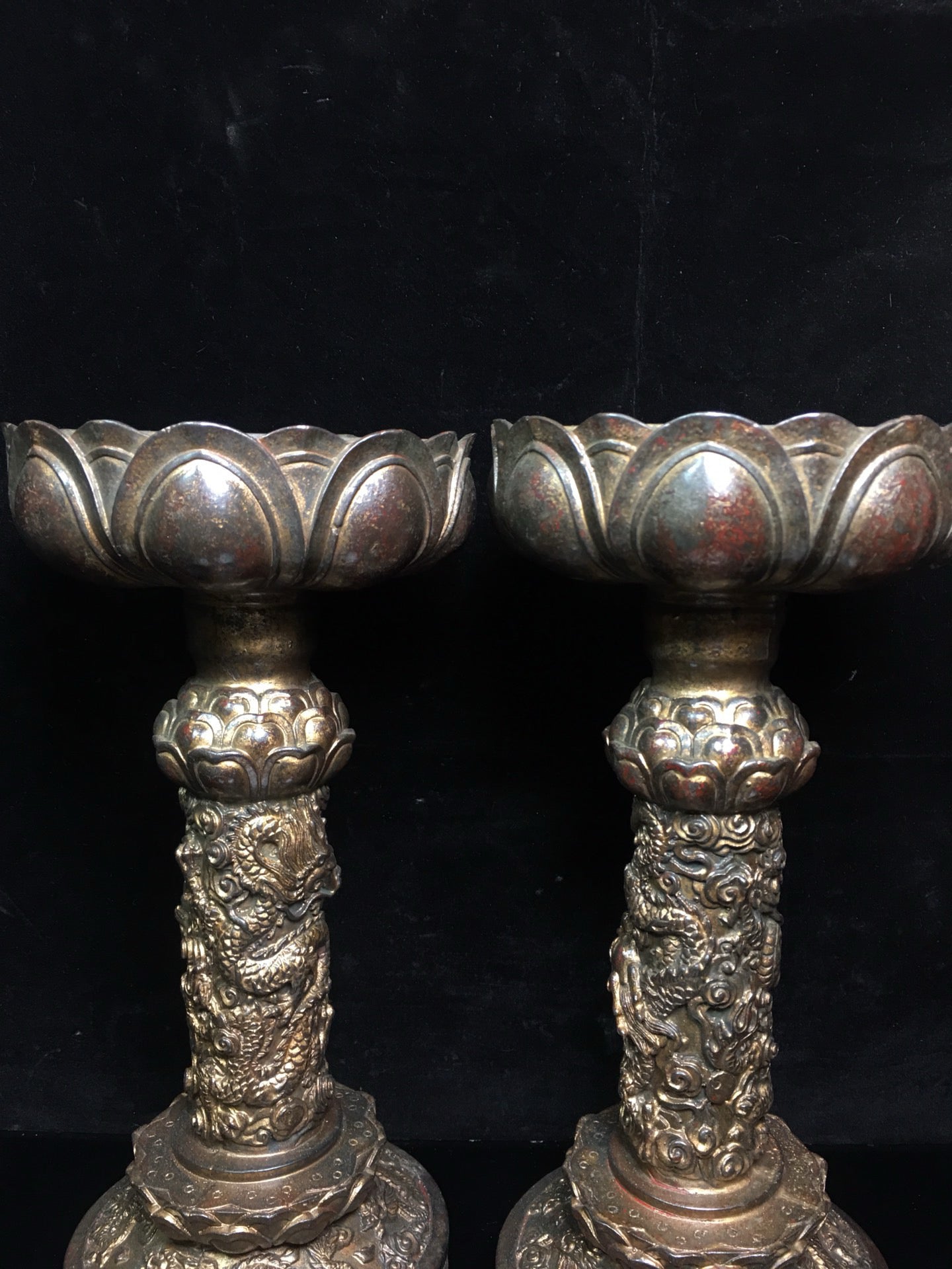 Chinese antique pure copper lotus oil lamp