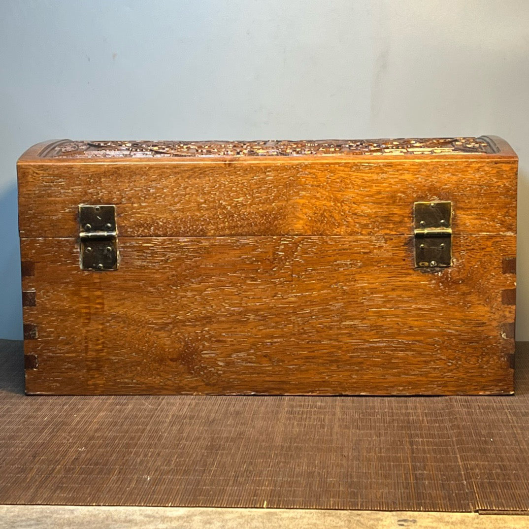 Chinese antique rosewood carved drum shaped storage box, jewelry box