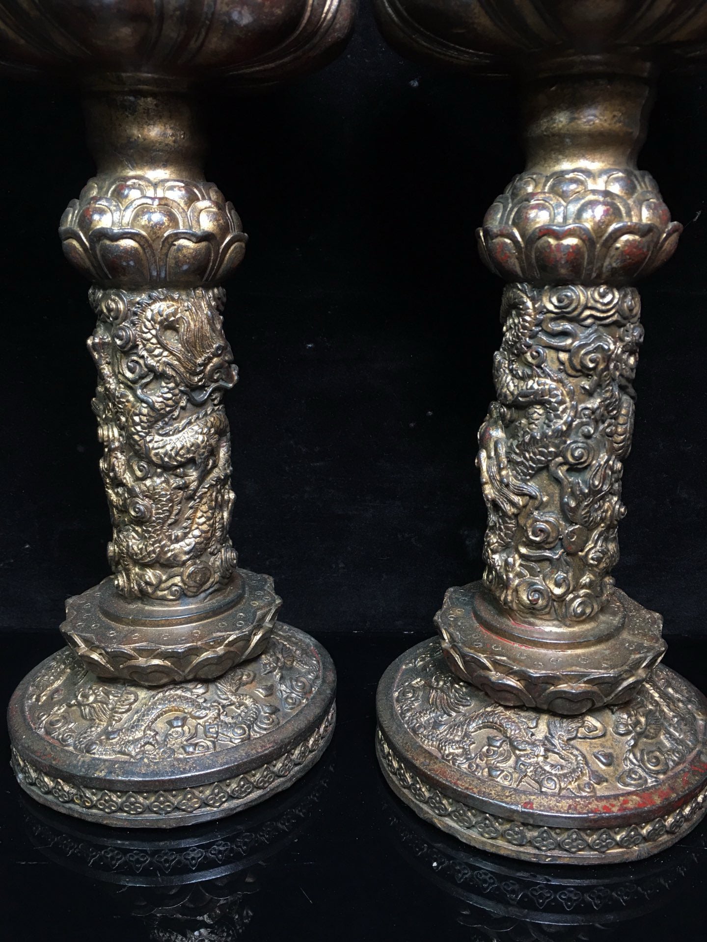 Chinese antique pure copper lotus oil lamp