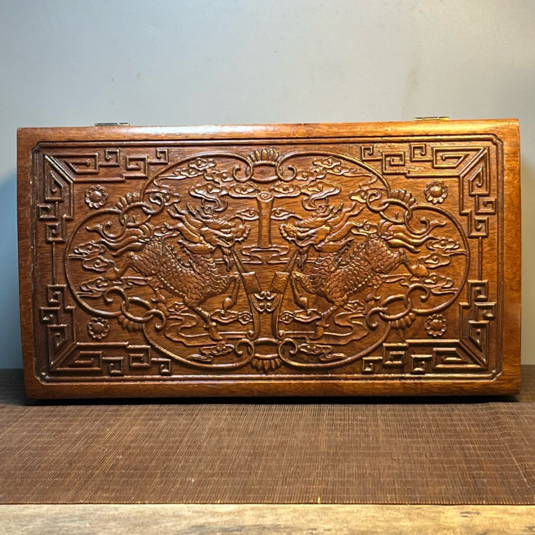 Chinese antique rosewood carved drum shaped storage box, jewelry box