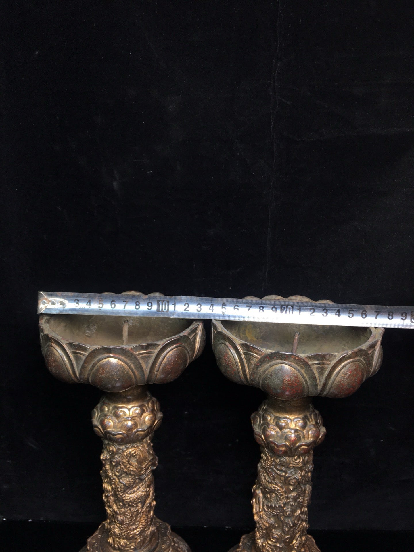 Chinese antique pure copper lotus oil lamp