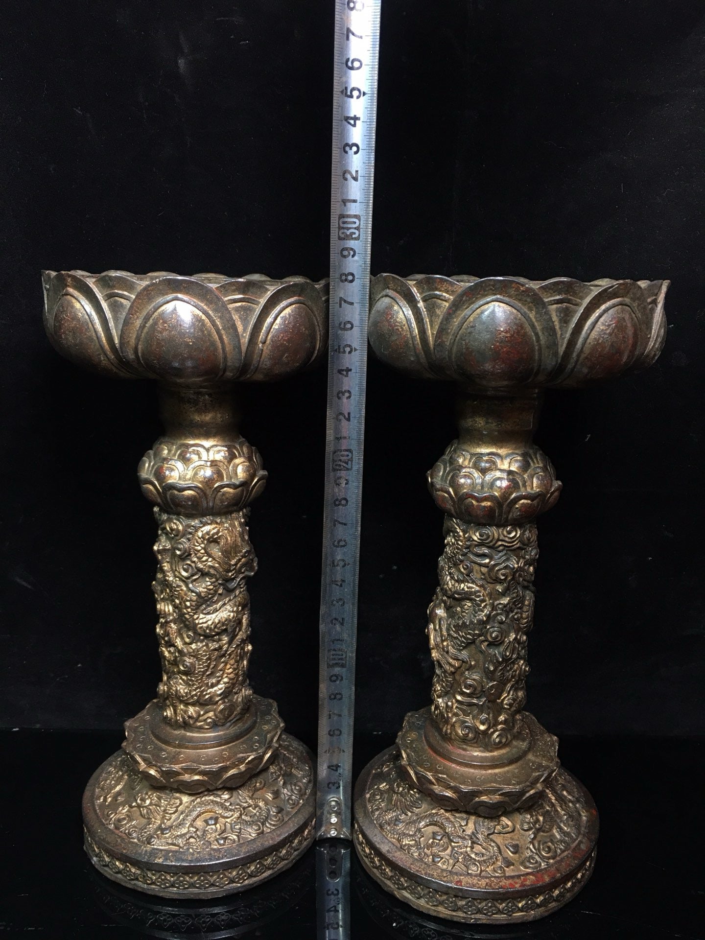 Chinese antique pure copper lotus oil lamp