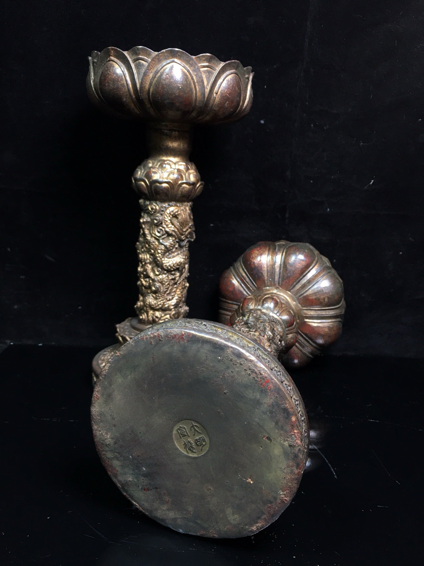 Chinese antique pure copper lotus oil lamp