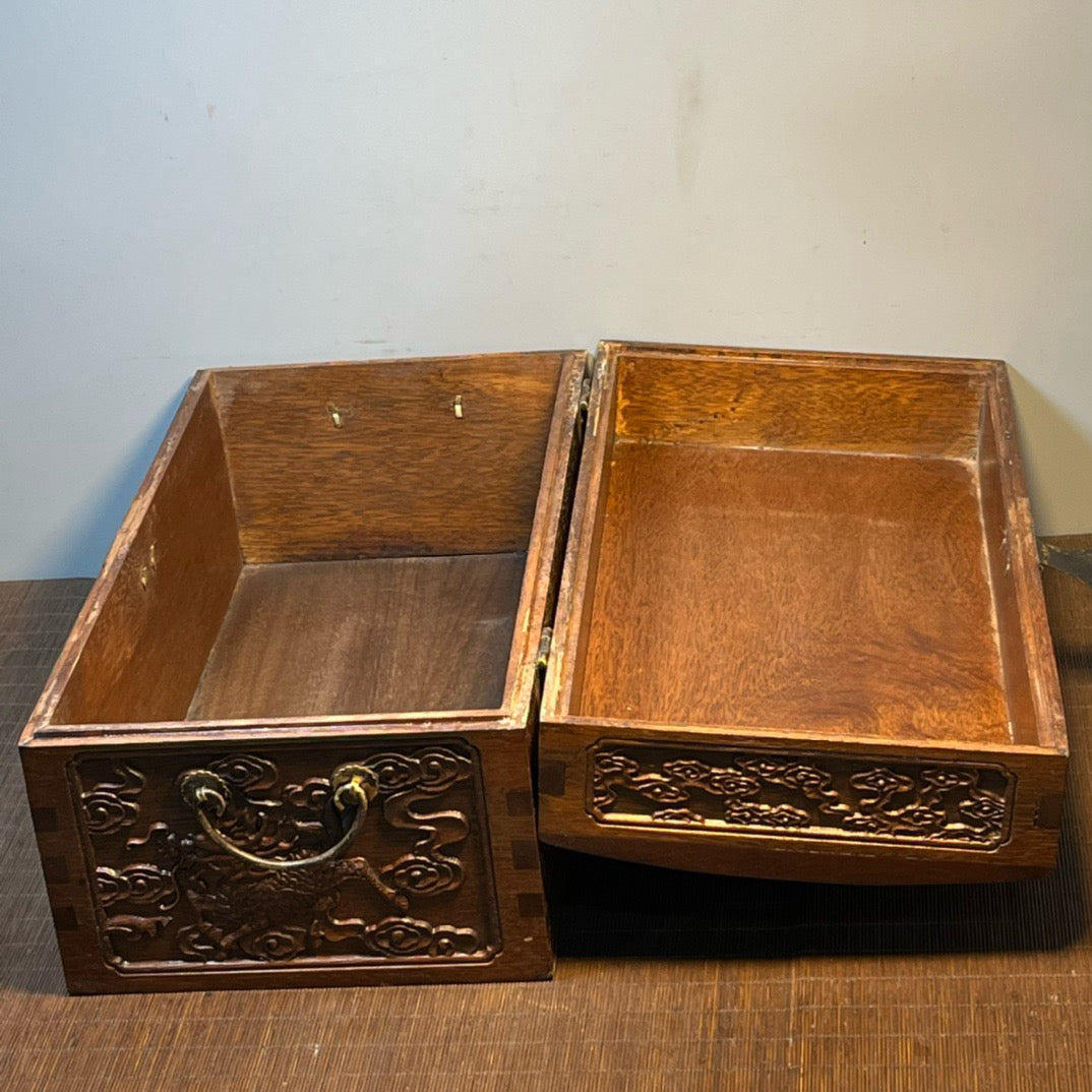 Chinese antique rosewood carved drum shaped storage box, jewelry box