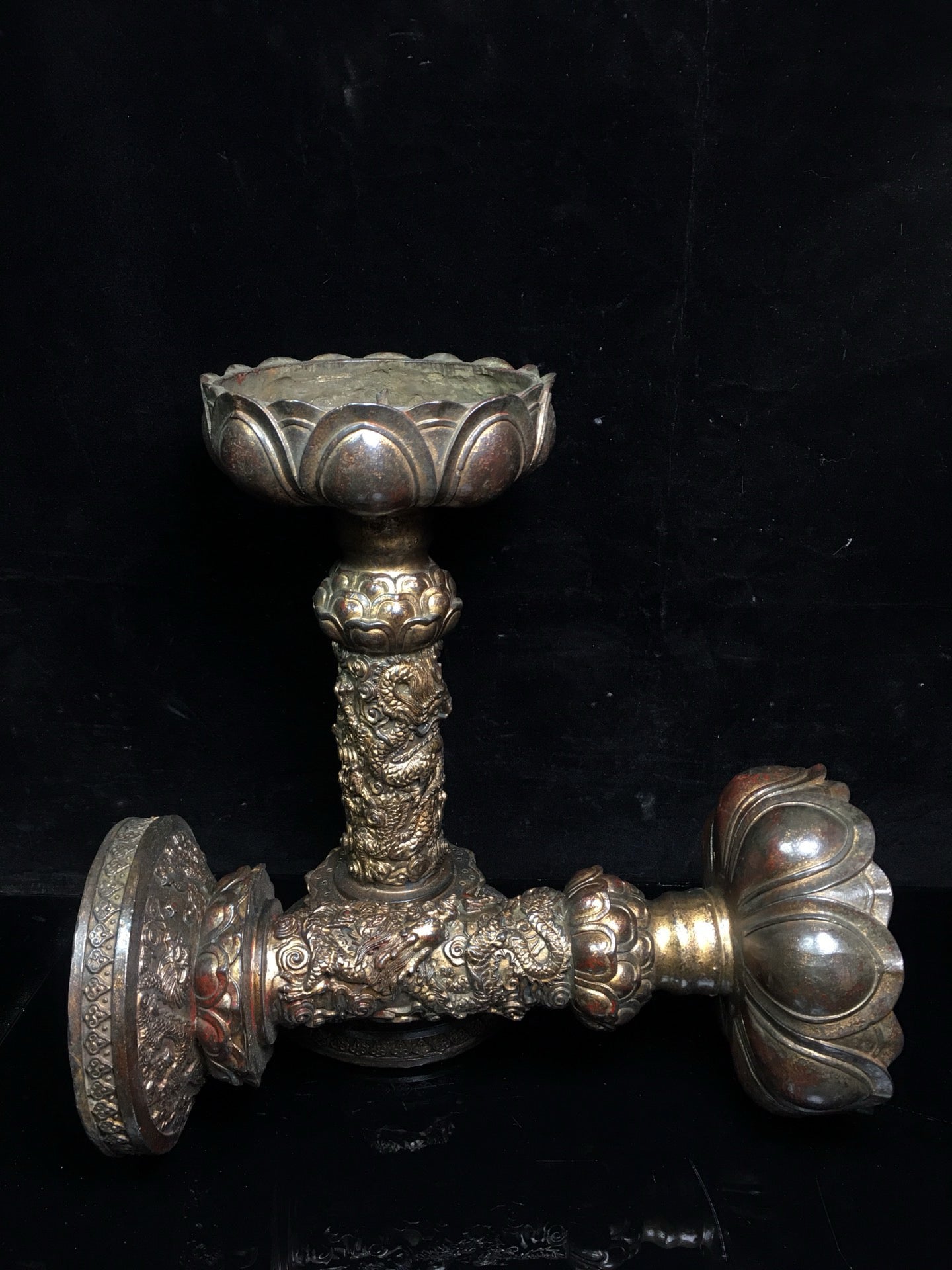 Chinese antique pure copper lotus oil lamp
