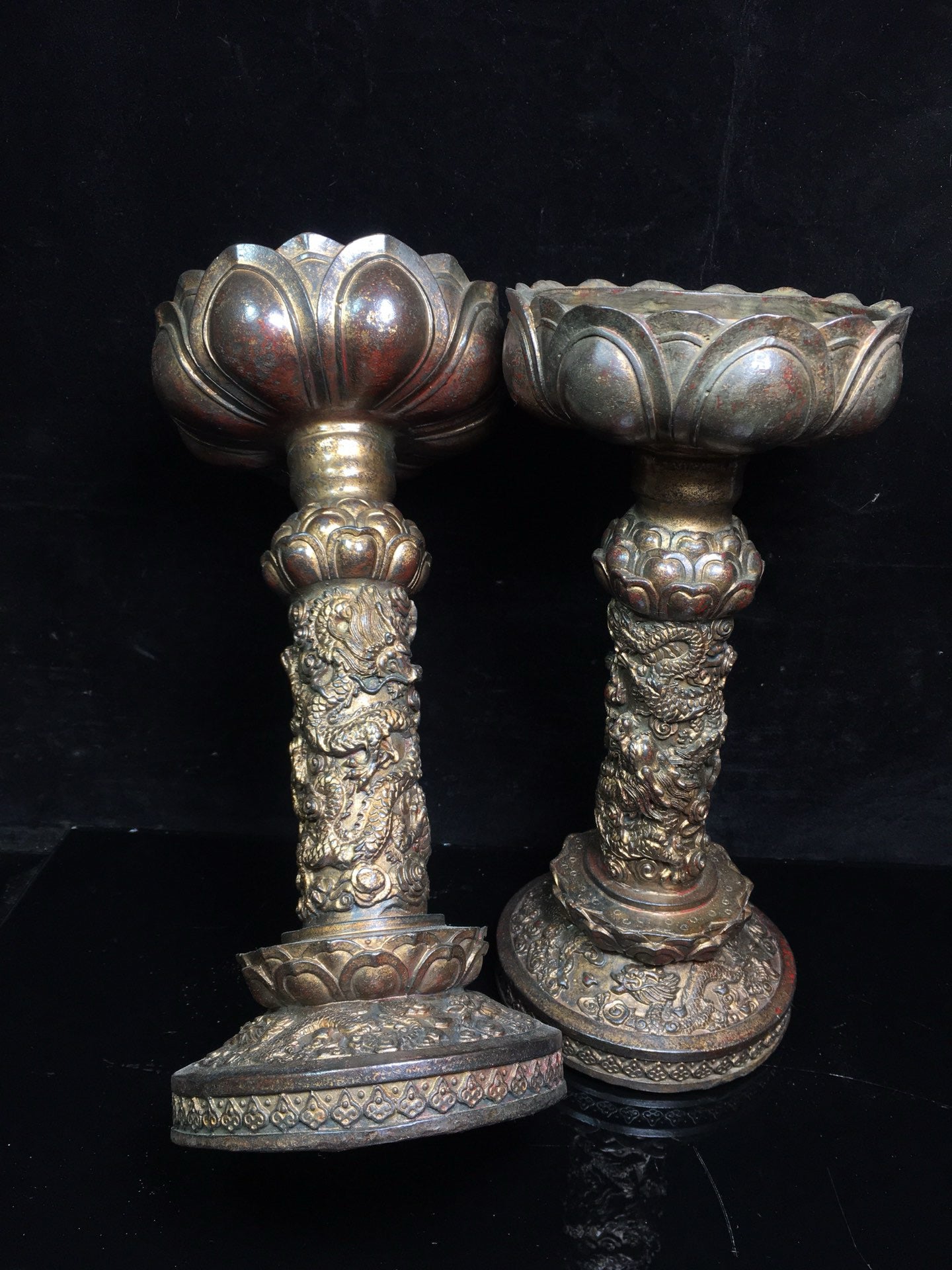 Chinese antique pure copper lotus oil lamp