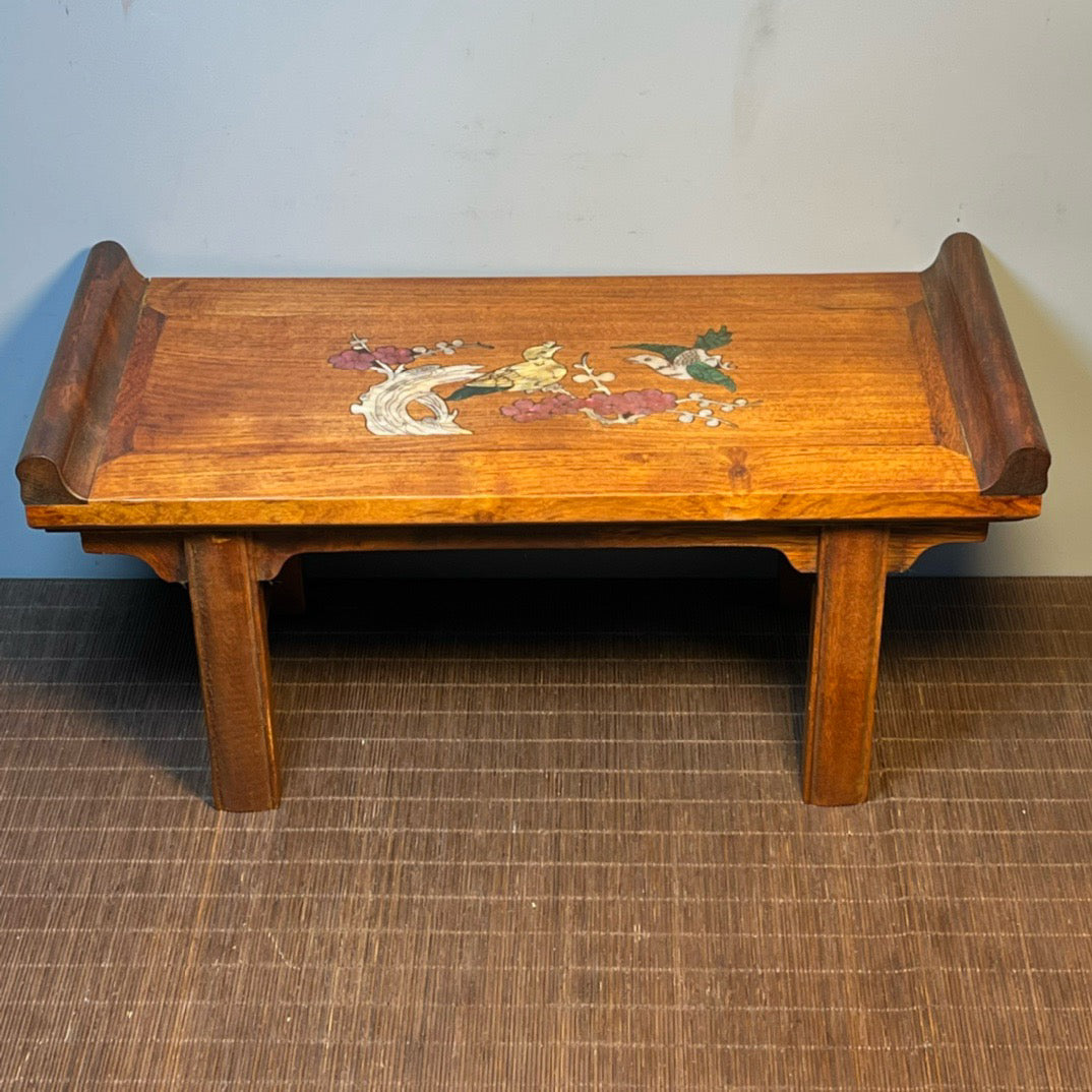 Chinese antique rosewood inlaid shell carving small altar