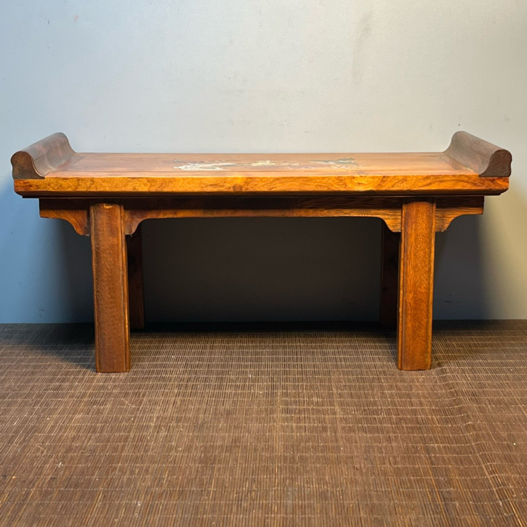 Chinese antique rosewood inlaid shell carving small altar