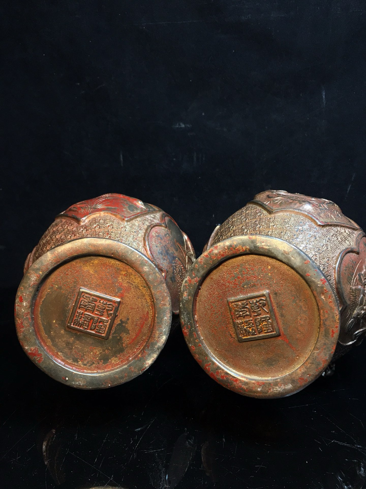 Chinese antique pure copper dragon vase