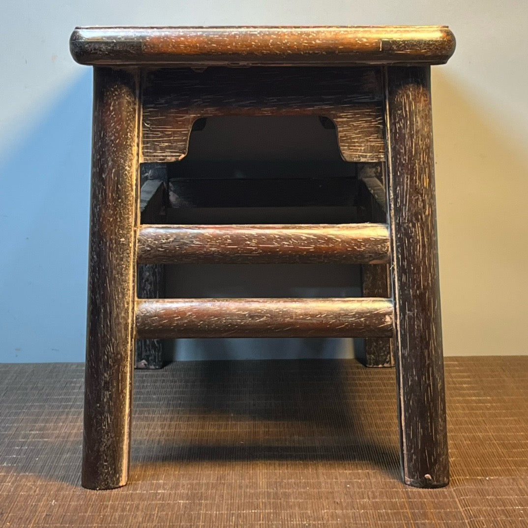 Ancient Chinese blood sandalwood carved rectangular stool