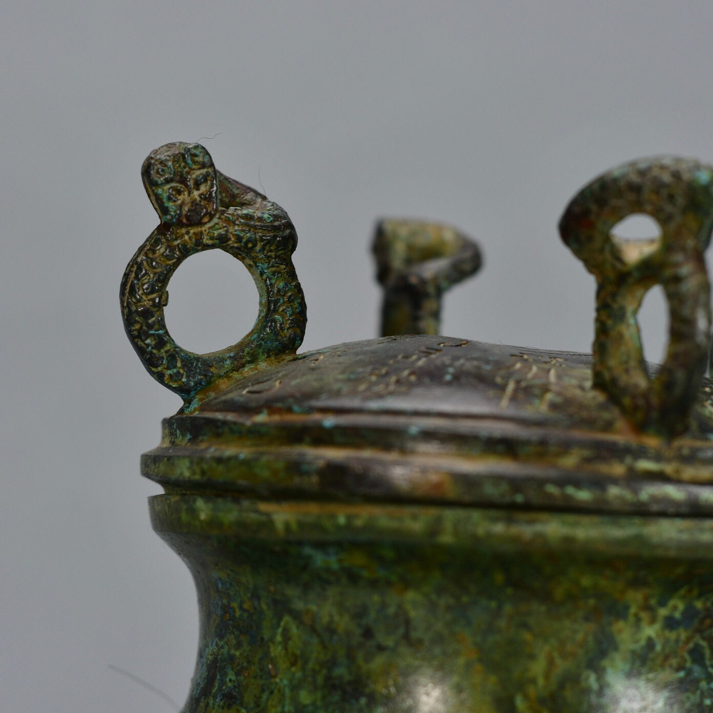 Chinese antique bronze animal ear four ring altar