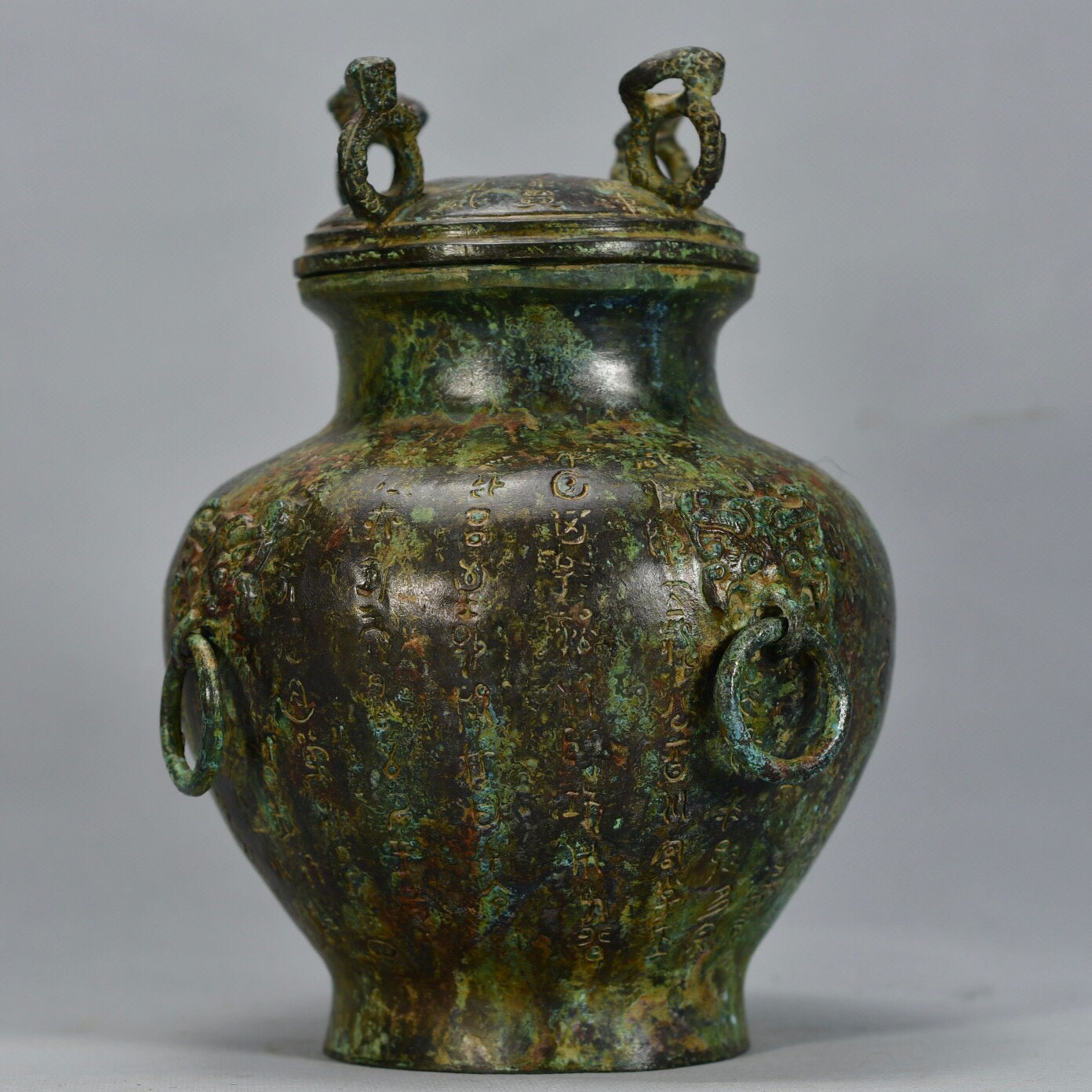 Chinese antique bronze animal ear four ring altar