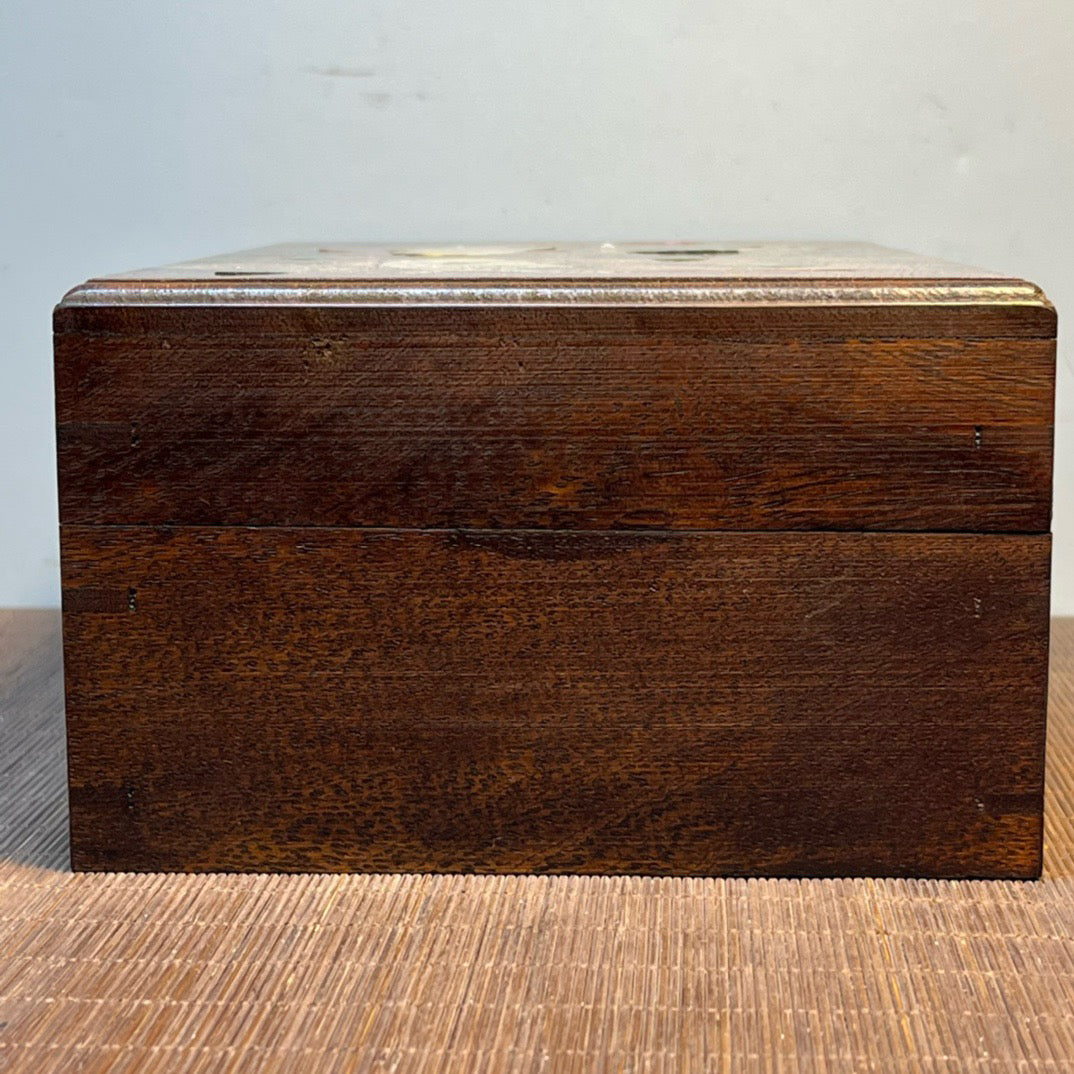 Ancient Chinese rosewood inlaid shell carving storage box, jewelry box