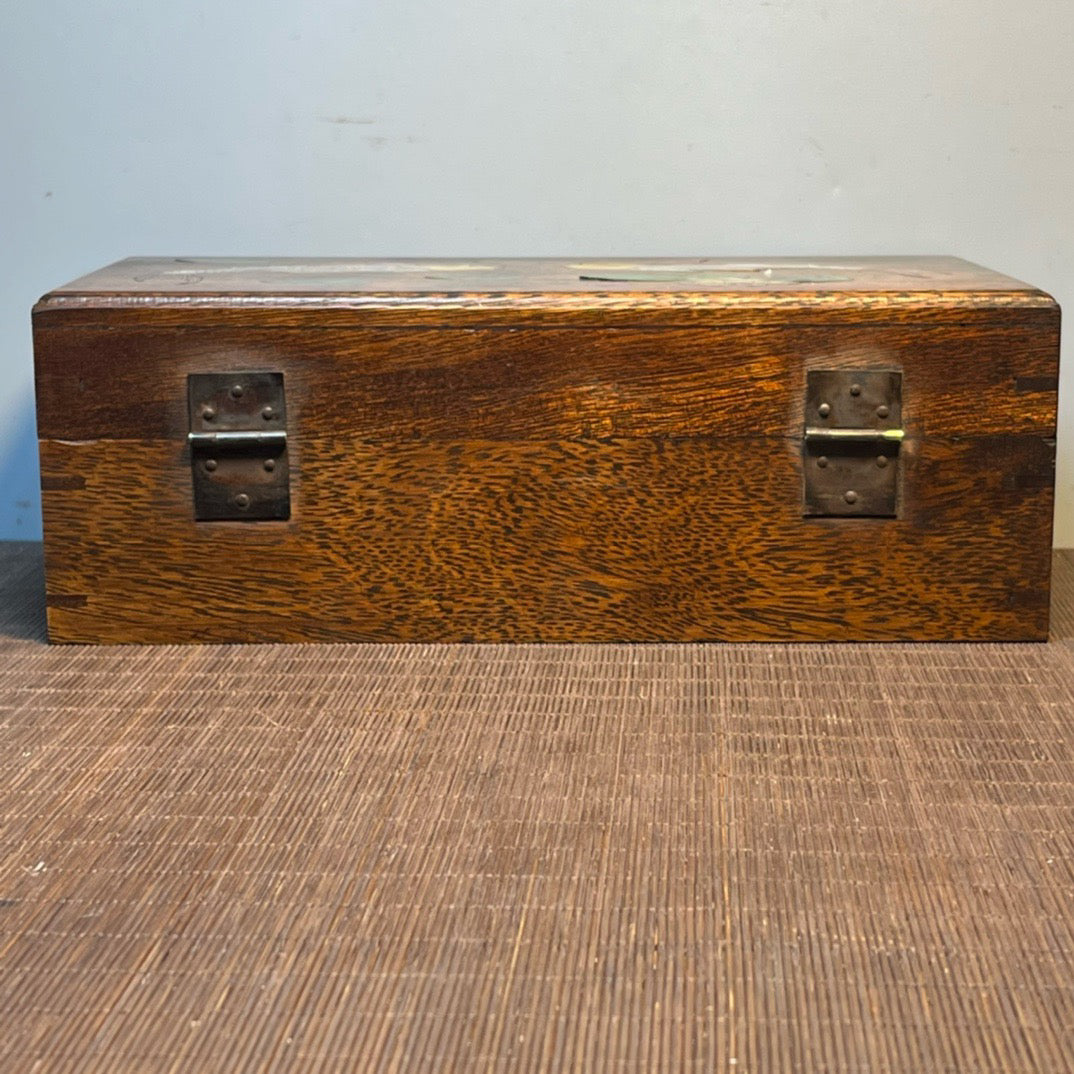 Ancient Chinese rosewood inlaid shell carving storage box, jewelry box