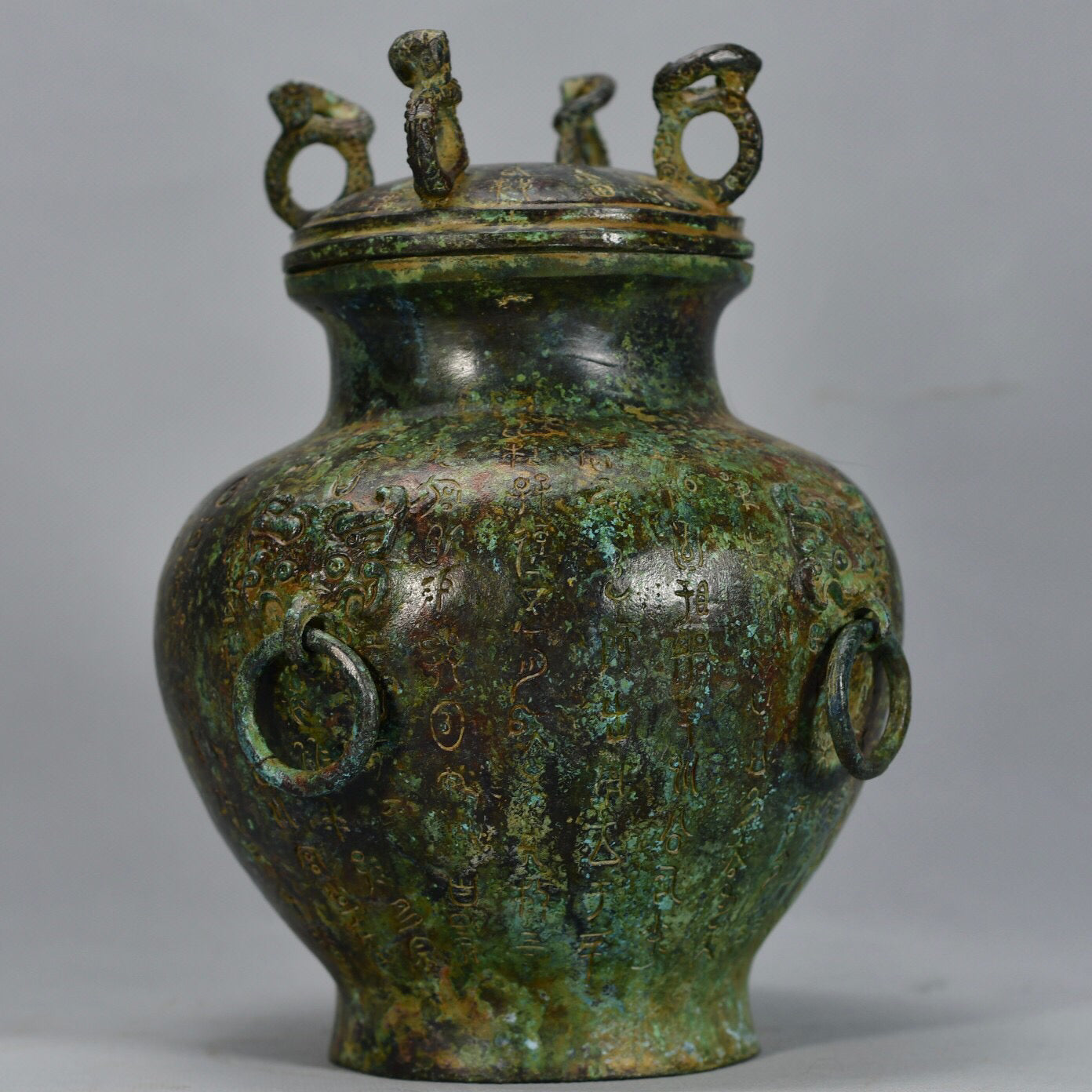 Chinese antique bronze animal ear four ring altar