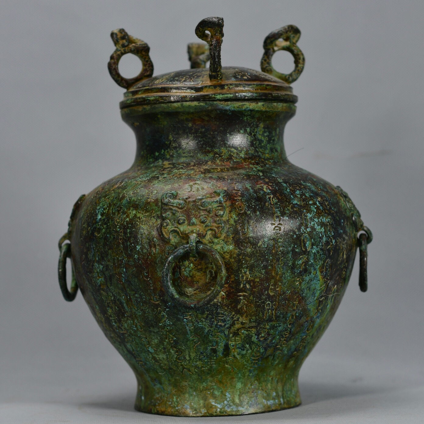 Chinese antique bronze animal ear four ring altar