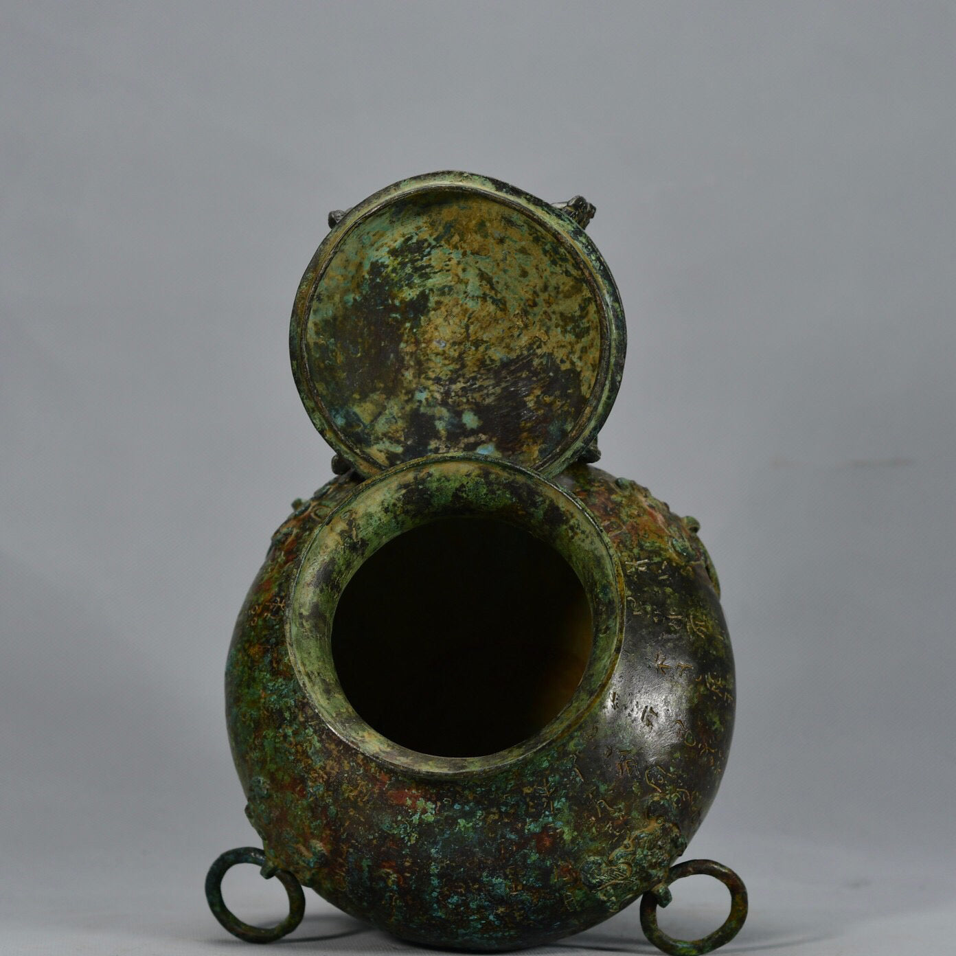 Chinese antique bronze animal ear four ring altar