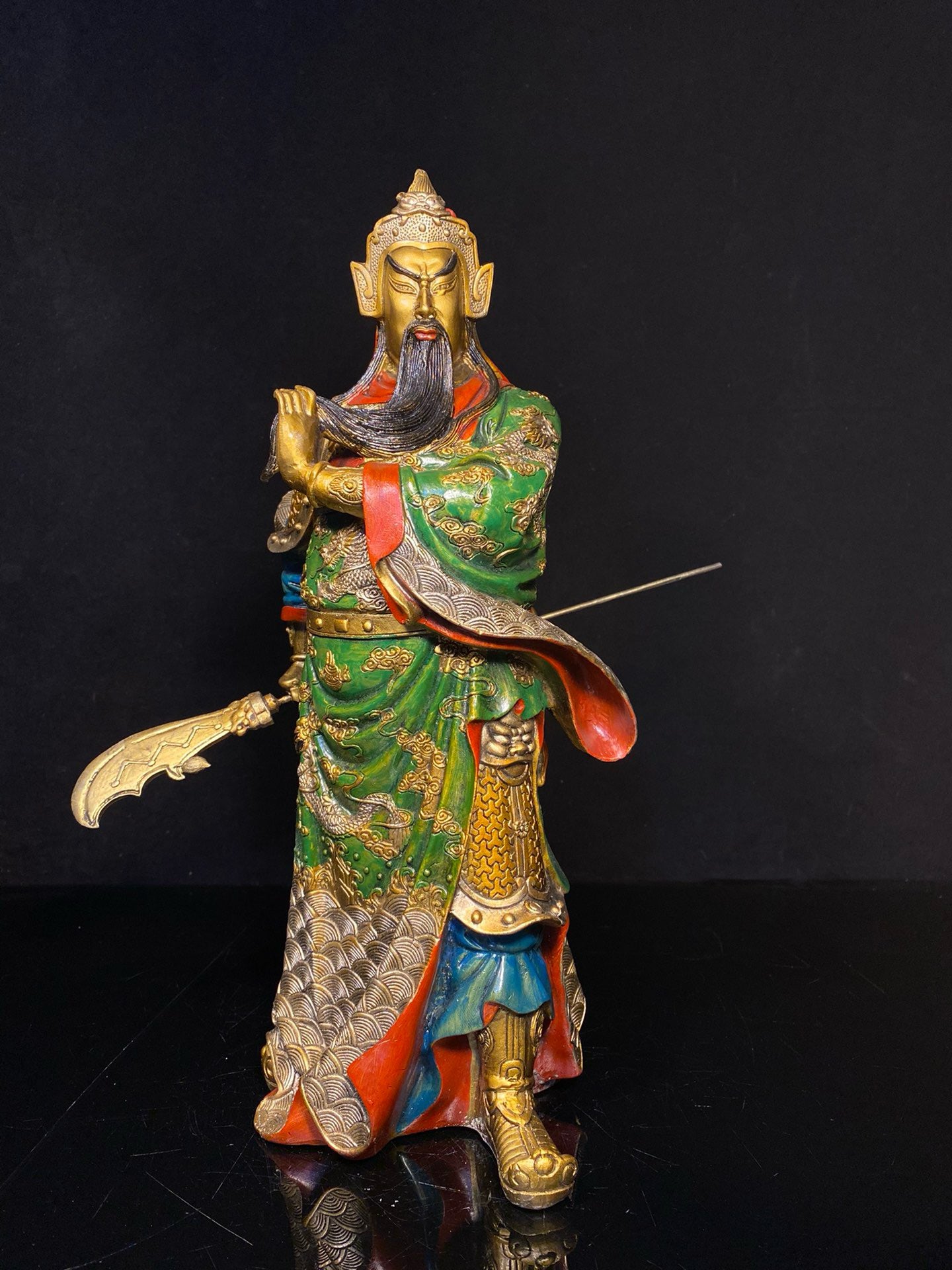 Chinese antique pure copper painted Guan Gong