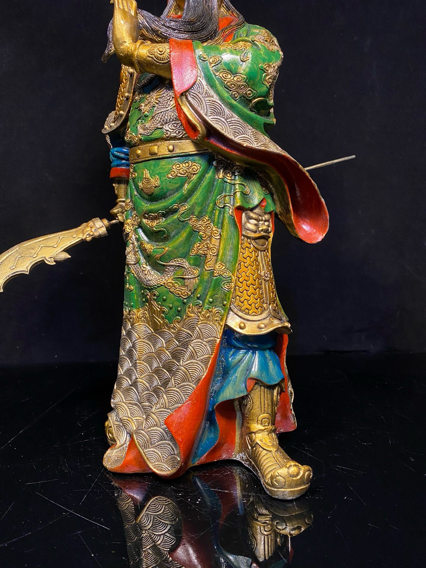 Chinese antique pure copper painted Guan Gong