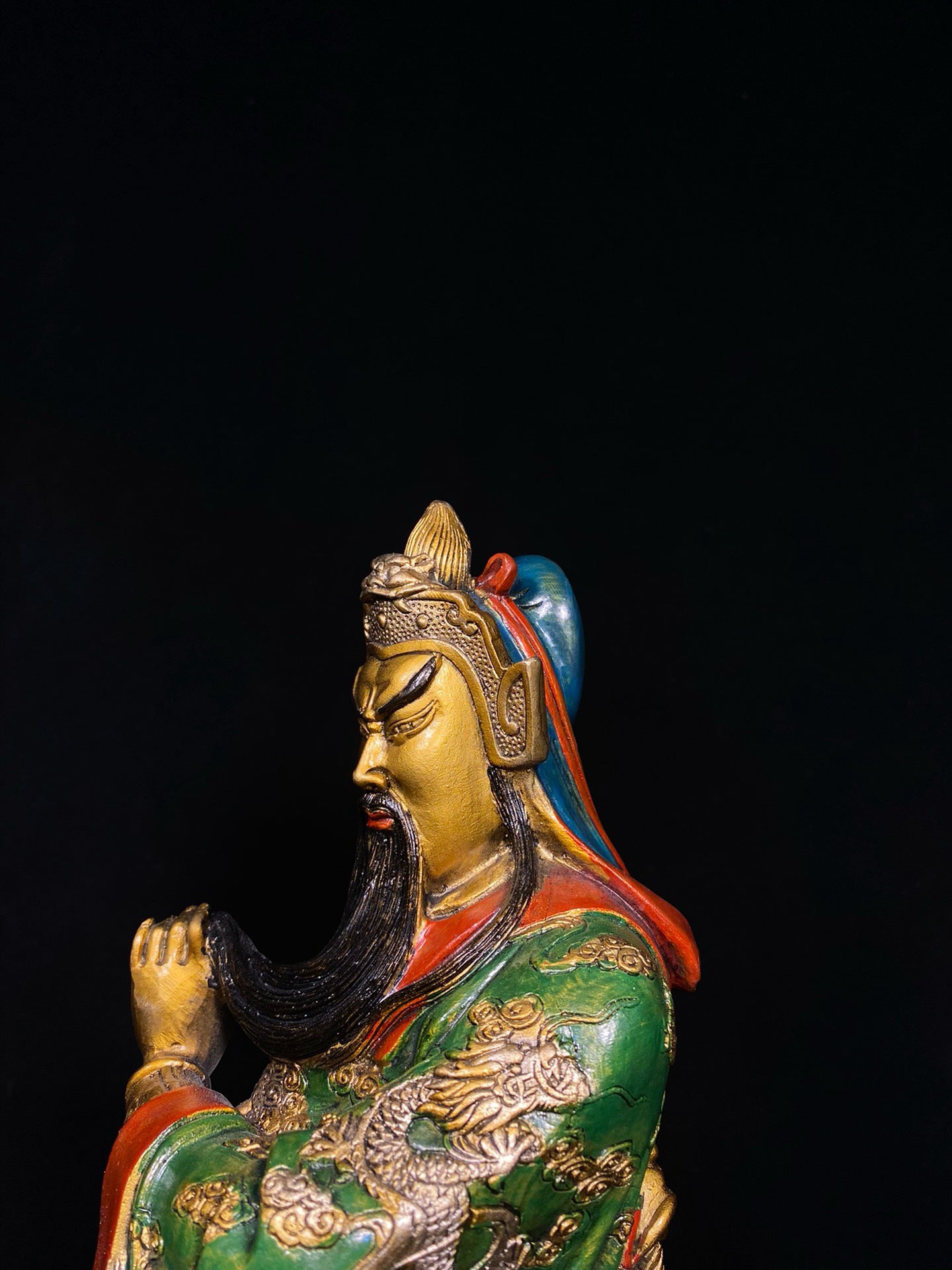 Chinese antique pure copper painted Guan Gong