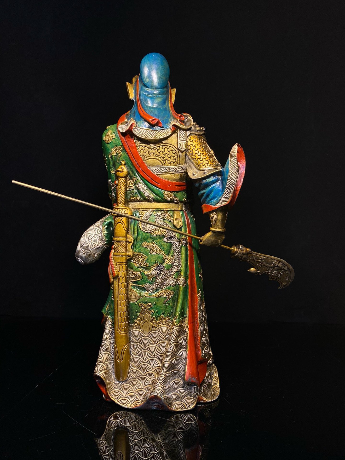 Chinese antique pure copper painted Guan Gong