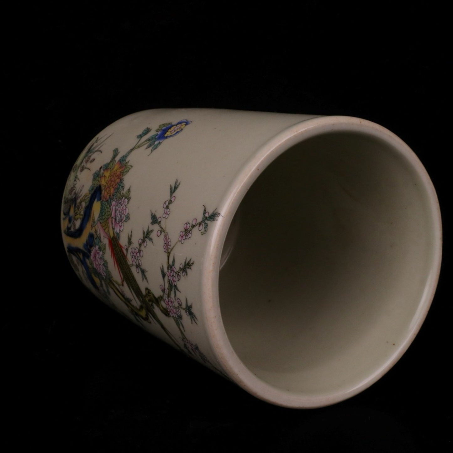 Pink flower and bird pattern pen holder