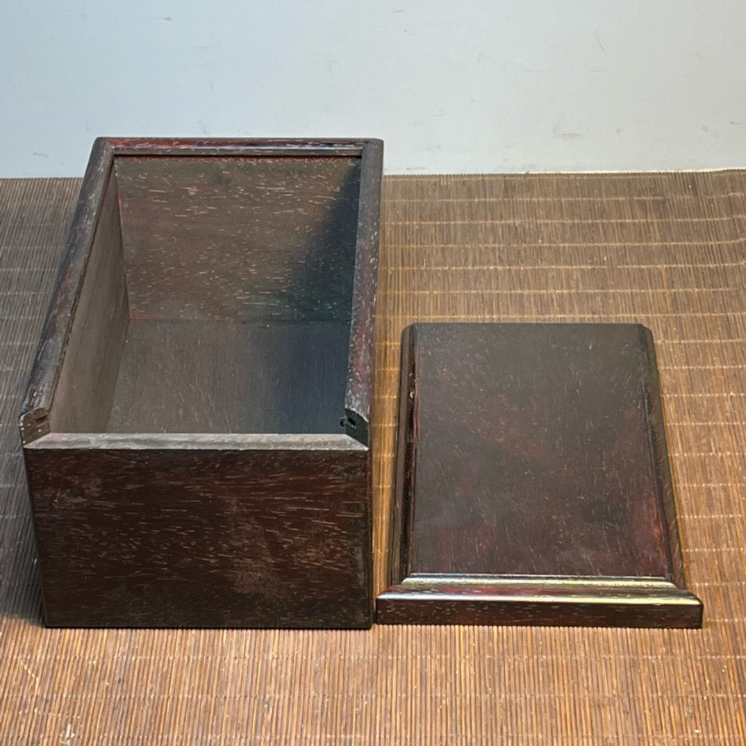 Ancient Chinese Blood Sandalwood Carved Smooth Pulling Box Storage Box Jewelry Box