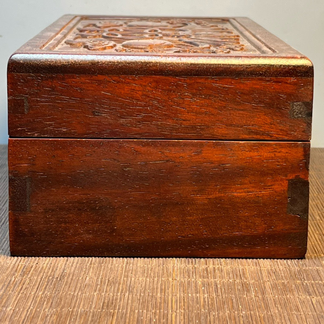 Ancient Chinese rosewood inlaid shell carving storage box, jewelry box